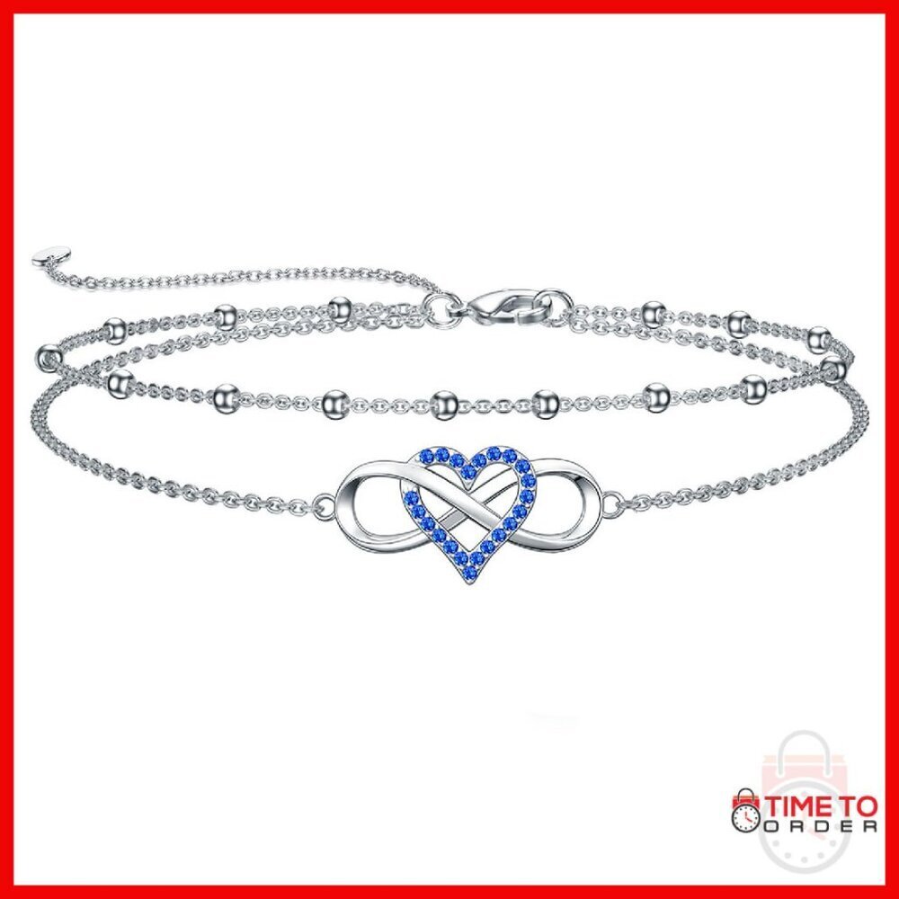 925 Sterling Silver Infinity Heart Evil Eye Anklet Bracelet for Women